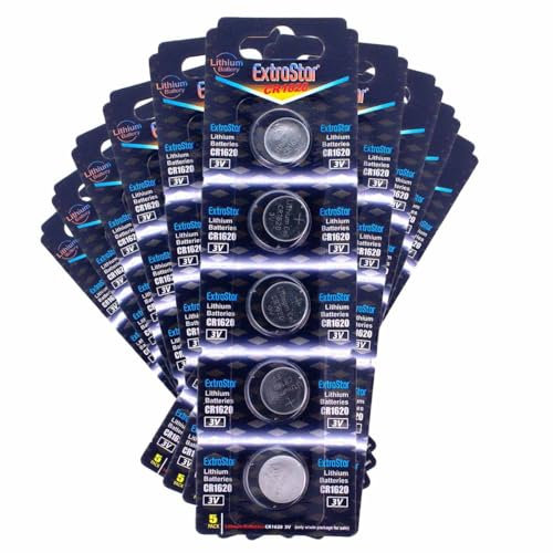 50 Pezzi Pila Batteria a Bottone CR1620, Batteria in Litio 3V (10 Confezioni di 5 Batterie)