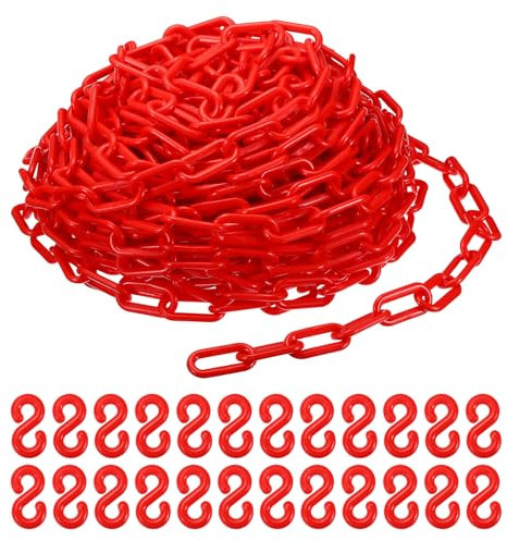 PATIKIL Plastic Chain Links, 100 Foot 2 Safety Barrier Chain Red for Crowd Control, Queue Line, Parking, Fence, Gate, Concert, Construction Site and Decoration