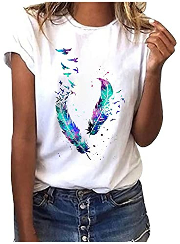 Camiseta de Manga Corta Mujer 2024 Moda Casual Estampado Amor Suelto Cuello Redondo Tumblr Tops T-Shirt Deporte Fiesta Camisa Original Algodon Cómodo Verano Basic tee