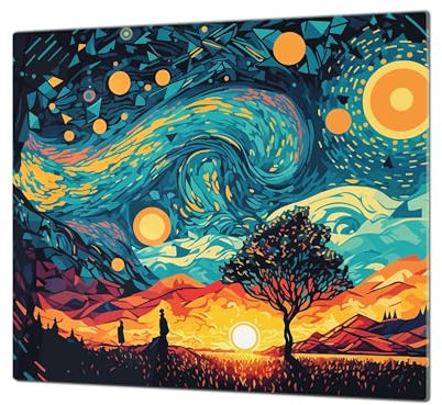 Cubre vitros de cristal templado - Tabla para cortar de cristal – Tabla para amasar y protector de vitro – UNA PIEZA (60 x 52 cm) o DOS PIEZAS (30 x 52 cm); D40 Serie de Ilustraciones Coloridas