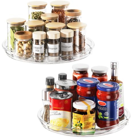 LAMU 2 Pack Lazy Susan Organizer 9 inch Lazy Susan Turntable for Cabinet, Rotating Spice Organization for Cabinet, Kitchen, Table Top, Countertop, Pantry Fridge Organizers and Storage, Clear
