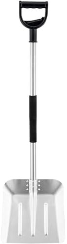 Harrms Pala de nieve grande de aluminio, 31 x 33 cm, resistente con mango de acero inoxidable de 130 cm de largo, pala de nieve para invierno, pala de jardín con mango en D para jardín