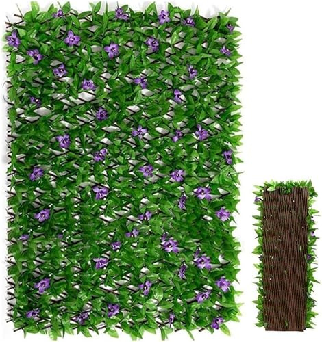 Valla artificial con flores, CAASFOOY decoración de hojas de hiedra, paneles de celosía expandibles para jardín, valla de privacidad expandible, setos artificiales