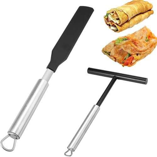 Spatola per Crepes in Acciaio Inox Spargitore, Spatole e Spargitore per Crepe, Spatola per Crêpes, Pancake e Spatole Kit, Spatola per Crepes Professionale Spatola Stendi, per galettes e pancakes