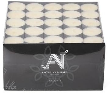 Aroma Naturals London Unscented Tealights 8 Hours Candles Pack of 100 | Long Burn Candlelight Everday Use | Size D3.72 x H2.5cm | White Wax & Aluminium Cups | Tea Lights Bag of (100) Halloween Candles