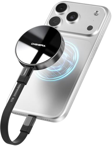 DIGIERA 1 TB magnetisk bärbar SSD, externa Solid State-enheter med USB-C 3.2 Gen 2 x 2, hastighet upp till 2 000 MB/s, kompakt och hållbar, kompatibel med iPhone 15/16-serien och andra USB-C-enheter
