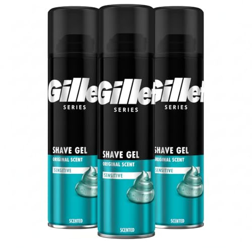 Shave Gel for Men Sensitive Skin 3 x 200ml Original Scent for Face and Body Smooth Glide Shaving Gel for Razor Protection Anti-Irritation Hydrating Shave Cream Alternative Skin Soothing Shave Solution