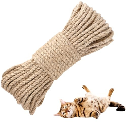 SANNIX Corda di canapa, 6 mm (60 m), spessa corda per tiragraffi in iuta naturale, corda in sisal per tiragraffi per gatti/impacchettamento da giardino, riparazione albero del gatto