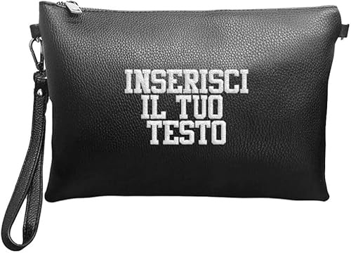 Generico ZETAHOME Pochette piatta unisex in eco pelle personalizzabile con nome o iniziali ricamate (TESTO) regalo uomo, regalo donna, borsello personalizzato, pochette stampata