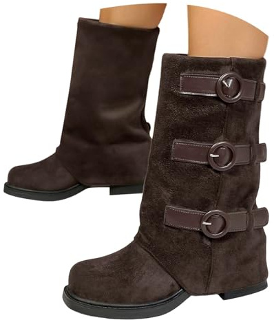 Generisch Bottines de cowboy pour femme - En daim - Élégantes - Pour l'hiver - Pour la fête de la bière, café, 40 EU
