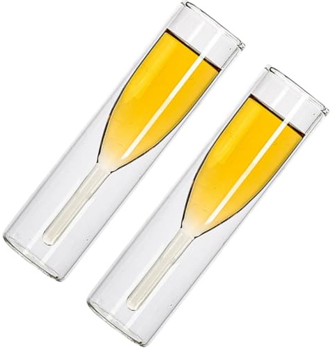 SHINEOFI Vasos de Champán Doble Capa 100ml Vidrio Transparente Resistente para Fiestas Bodas y Cumpleaños Set de Elegantes para Bar y Cócteles