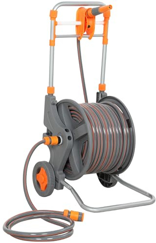 Outsunny Hose Reel Cart with Wheels, 45+2m Garden Hose Reel with 2 Patterns Nozzle, Faucet Adaptors and Rewind Handle, Portable Waterpipe Reel for Outdoor Patio Watering and Cleaning, Orange