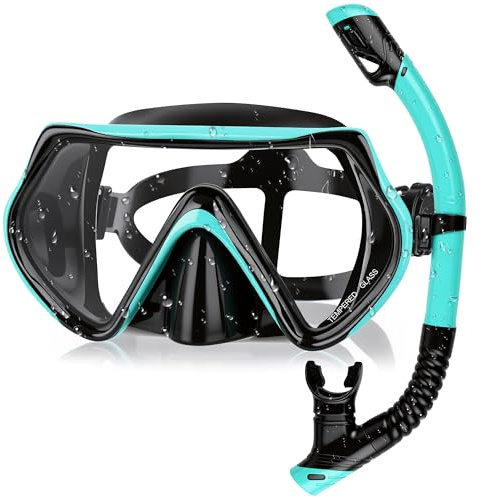 OAKENCREST Maschera Snorkeling Adulto Panoramica 180°, Antiappannante Maschera Sub, Maschera e Boccaglio Snorkeling, per Donne e Uomo, per Immersioni e Snorkeling, Blu Nerastro