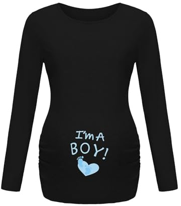 Générique T-Shirt de maternité à Ourlet asymétrique imprimé, Manches Longues, col Rond, décontracté et Confortable pour l'allaitement, idéal pour la Grossesse et Le Post-Partum (Black, XL)