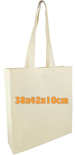 Cottonbagjoe Baumwolltasche 38x42x10 cm mit Bodenfalte – große Einkaufstasche mit langen Henkeln, stabiler Stoffbeutel natur zum Bemalen (10, 25, 150 Stück)