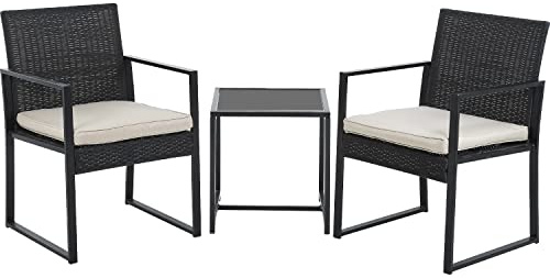 FDW Patio Bistro Set 3 Pieces Outdoor Wicker Chair Patio Rattan Furniture Wicker Conversation Sets Backyard Garden Balcony Poolside