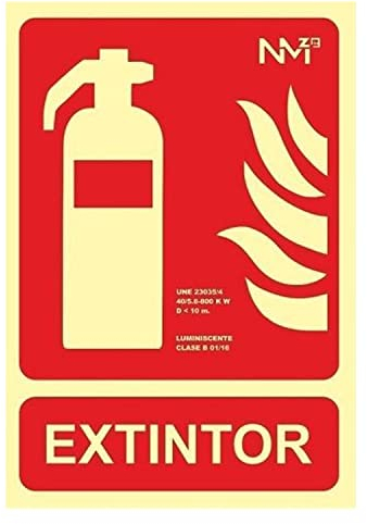 Señal Luminiscente Extintor PVC Clase B | Certificado NE 23033/1:2019 | 0,7 mm Grosor | 21 x 30 cm | Color Rojo