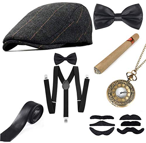 Sinoeem 1920s Accessoires Set Damen Retro Stil und Herren Accessoires Mafia Gatsby Kostüm Set für Abschlussball Event Weihnachten Party der 1920s Jahre Gatsby Art Deco Flapper Party (Set-A)