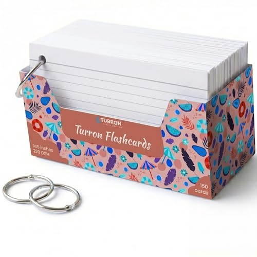 Turron 150 kort, 200 GSM båda sidor linjerat indexkort med pärmringar, 7,6 x 12,7 cm, vit för korta anteckningar, kö ...