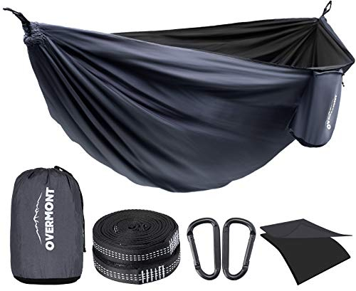 Overmont Doppelschichtige Hängematte TÜV-Zertifiziert Camping Hängematten, 400kg Tragfähigkeit, 280 x 185 cm aus Nylon Tragbare für Outdoor Reisen Garten
