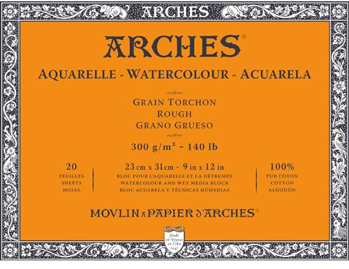 ARCHES A1795085 Aquarelle 100% dick, 300 g, geleimt, 4 l, 23 x 31, 20 Blatt, naturweiß, Baumwolle, Papier, weiß, 23x31, stück
