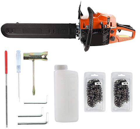 motosierra de gasolina, 2600W, 58cc, con 2 cadenas, dependen de la gasolina, no eléctrica