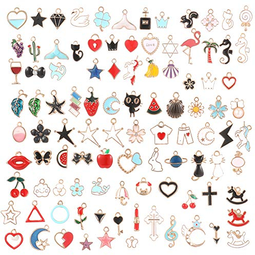 metagio 100 Stück Emaille Charms Anhängerk, Sortierte Schmuck, DIY Basteln Charms Anhänger Halskette Armband Making Zubehör