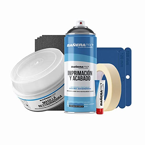 Genérico BañeraPro Kit de reparación y esmaltado de bañeras y platos de ducha basico, pintura para azulejos y sanitarios, esmalte para baño acabado Brillante