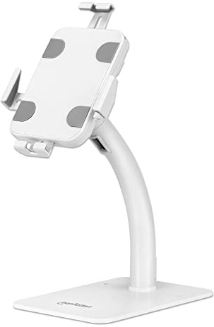 Manhattan Anti-Diebstahl-Tischständer mit Halterung für Tablet und iPad, für Tablets von 7,9 bis 11, 360° rotierbar, 20° bis -110° neigbar, freistehend, weiß, 406352