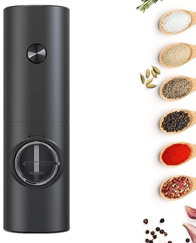 Elektrische Pfeffermühle, Gewürzmühle Salzmühle | Batteriebetrieben | LED Licht | Einstellbare Feinheit | Geeignet für Paprika, Gewürze, Kreuzkümmel（Schwarz）
