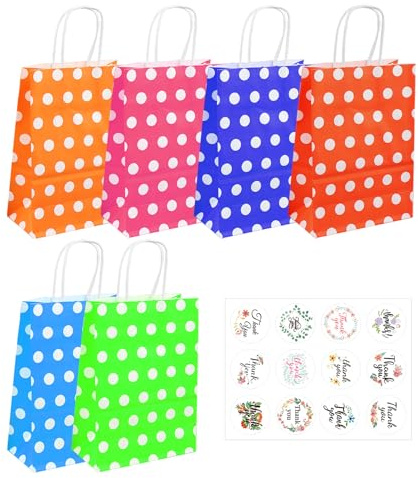 6 Sacchetti di Carta Regalo a Pois Con 1 Adesivo di Chiusura - Per Feste di Compleanno, Matrimonio e Altre Occasioni