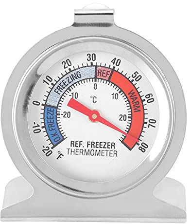 Termometro per Frigorifero in Acciaio Inox, -30 a 30 ° C / -20 a 80 ° F, Termometro a Quadrante Grande con Gancio per Appendere per Casa, Ristoranti, Bar