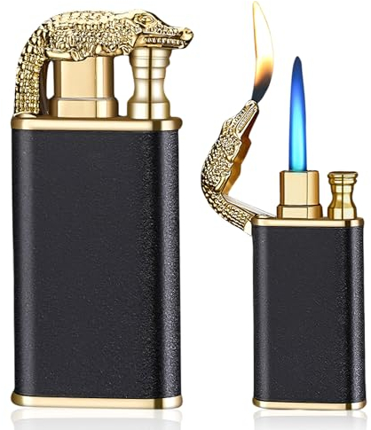 Nizirioo Double Flame Accendino Crocodile: 2 Pezzi Gonfiabile Antivento Con Scatola Regalo, Direct Jet Blue Fire