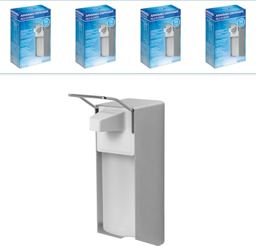 ARNOMED 4 Dispenser di sapone in alluminio, dispenser a muro gel disinfettante mani da 1000ml, Euro dispenser con leva corta, dispenser gel disinfettante mani parete, dispenser bagnoschiuma doccia