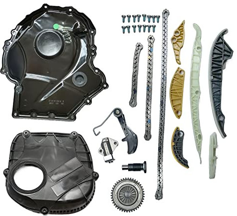 DLUKFOI Motor Steuerkettensatz mit Kettenspanner Steuergehäuse Steuerketten kompatibel mit Volkswagen Passat Golf Eos Reparatursatz 1.8T 2.0T