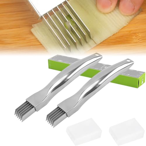 2 PCS Shred Silk The Knife, Trancheuse à oignons en acier inoxydable, 2024 Upgrade Couteau à déchiqueter les oignons, Decoupe Legumes Coupe Legume pour Oignons Tomates Carotte Concombre