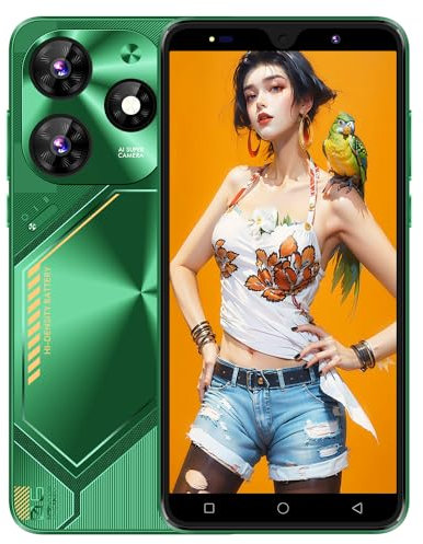 MsMga Smartphone Bon marché, 16GB ROM (Scalable to 128GB), 5.0 inch IPS Display, Android 9.0 OS, Dual SIM Dual Cameras,Face ID 3G Mobile Phones (Povo6 Neo-Green)