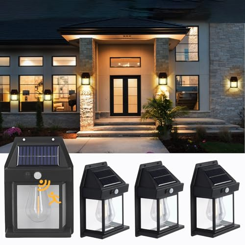 Bomiclss Solar Motion Sensor Wall Light Outdoor - 3 Modes Security Lights for Door, Porch, IP65 Waterproof for Fence, Gate, Garage, Path