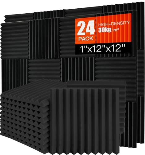 Lot de 24 panneaux acoustiques en mousse haute densité - 30 x 30 x 2,5 cm