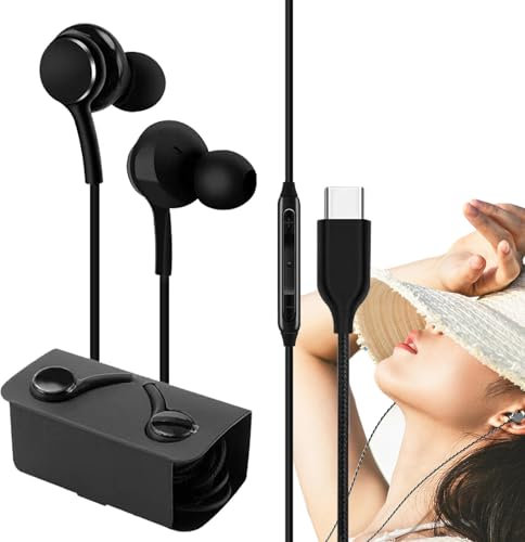 Auriculares tipo C – Auriculares intrauditivos con cable, sonido estéreo de alta fidelidad, auriculares envolventes de graves, auriculares con cancelación de ruido, auriculares impermeables