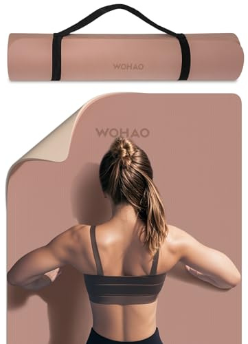 WOHAO Extra Thick 8mm Yoga Mat, 72x28 Non Slip Exercise Mat, Reversible 2-Sided Dual Color Premium POE Material, with Carrying Strap for Yoga, Pilates, Home Gym