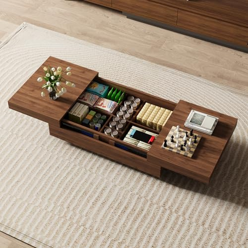 OLEYLUCKLIVE Couchtisch ausziehbar 120–208 cm, Walnuss, Stauraum