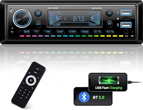 1 Din bilradio - Bilradio med Bluetooth-handsfree-samtal, FM-radio, USB/TF/AUX-port, knappbelysning, skyddsanslutning