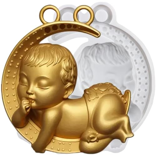 MINFEIDMS Moules en silicone bébé 3D endormi bébé moule à fondant bébé lune pour décoration de gâteau décoration cupcake chocolat pâte à sucre argile polymère