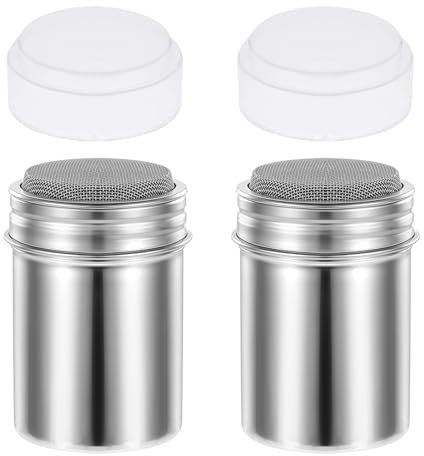 SHENGYIG 2 Pezzi Spargi Cacao in Polvere, Acciaio Inox Polvere Shakers Setacci, Argento Agitatore per Zucchero a Velo, con Coperchio Ermetico, per Zucchero a Velo, Cannella, Cacao in Polvere