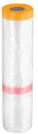 sourcing map Película de enmascaramiento presellada, 400.1 cm x 65.1.8 m, cinta adhesiva doble y pintores de cortinas, película de tela de plástico con cinta de plástico para cubrir pintura automotriz