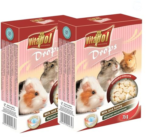 Vitapol Drops Small Pet Treat for Rodents & Rabbits – High-Fibre Complementary Snacks with Vitamins & Minerals – Supports Teeth Health – Carrot, Honey, Yoghurt & More Flavours (Milk-Honey, 75g)