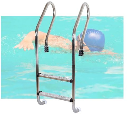 Échelle de Piscine 2/3 marches, escalier à Double Rampe creusé, marches Robustes Anti-Glissement, pour Piscine de Jardin, Maison, Poids supporté 250 kg (2 marches) (Une c