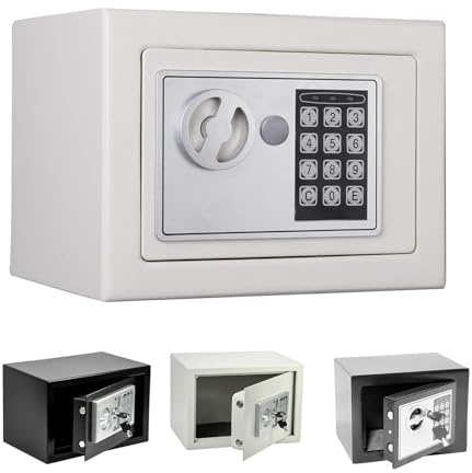 Small Digital Electronic Cash Money Safe Box, 4.6L Safety Wall Box Steel Safe Fireproof Password Cabinet Security Safes with Digital Keypad & 2 Key for Home Business Office Document Jewelry Gun, White