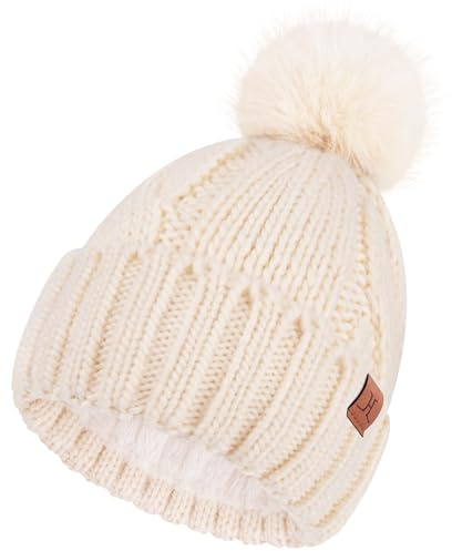 Bequemer Laden Gorro de Invierno Mujer con Pompon - Cable Grueso, Forro Fleece Caliente, Regalo Ideal para Mujer